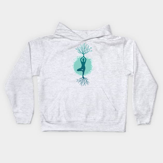 Yoga Woman Tree Tshirt Kids Hoodie by Göbelek